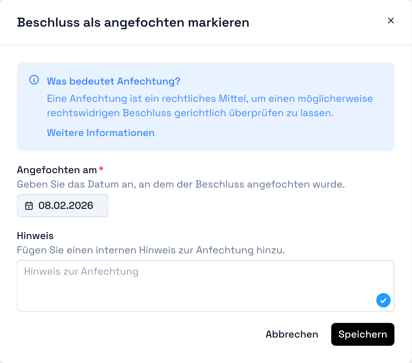 Anfechtungen erfassen
