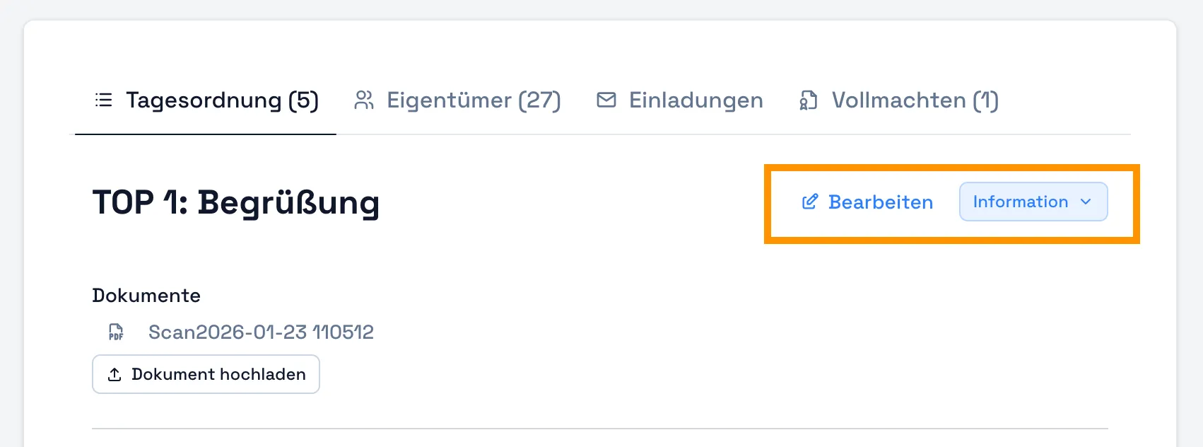 Tagesordnungspunkte nach dem Versand weiter bearbeiten