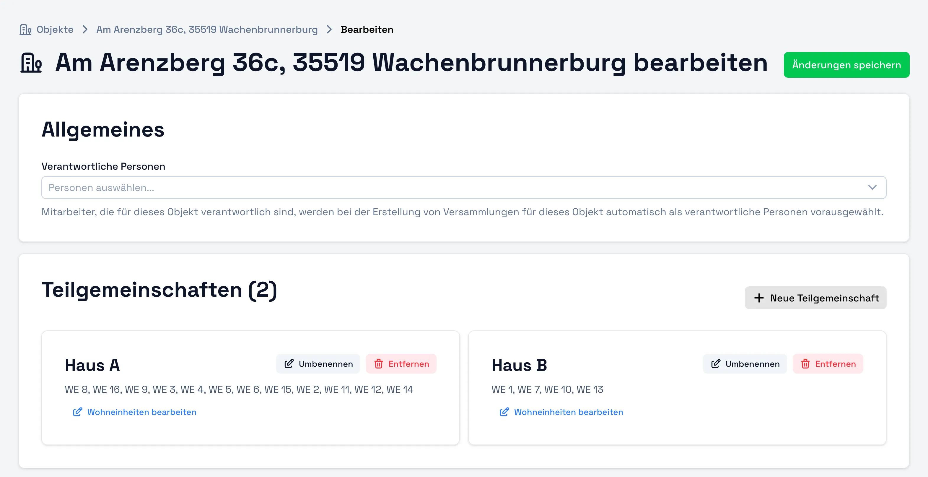 Verwaltung von Teilgemeinschaften innerhalb eines Objekts