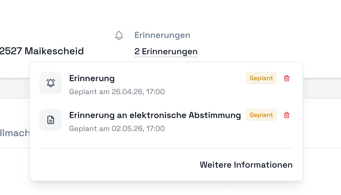 Geplante Erinnerungen direkt in der Versammlungsansicht