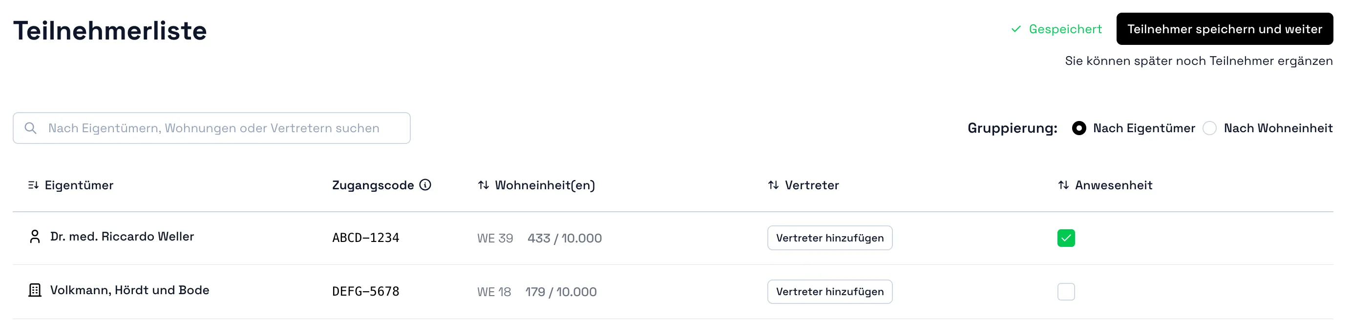 Anmeldecode auf der Anwesenheitsseite
