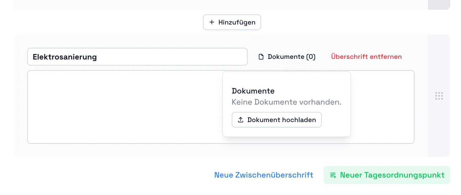 Dokumente an Zwischenüberschriften in der Tagesordnung